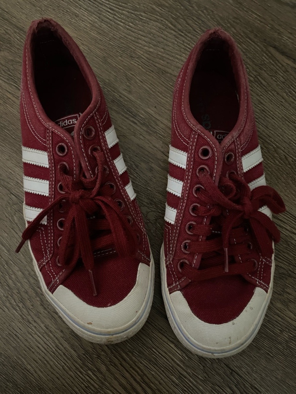 adidas Burgundy Canvas Low-Top Sneakers with White Stripes